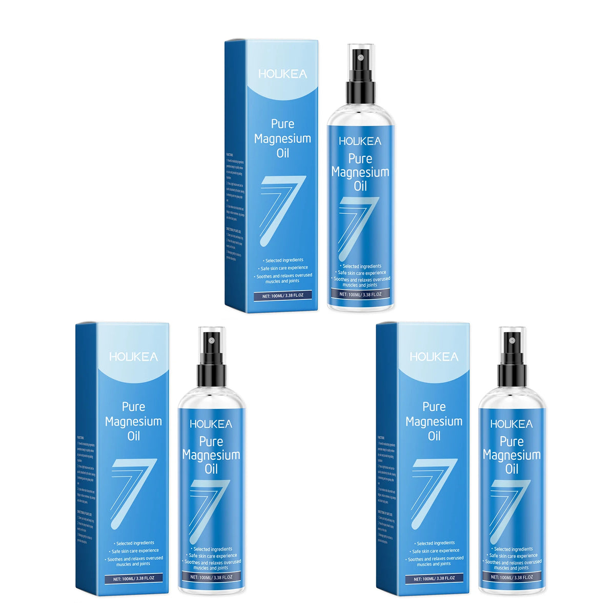 Three bottles of Rejuvalit Pure Magnesium Oil Spray with retail boxes, 3-pack best value