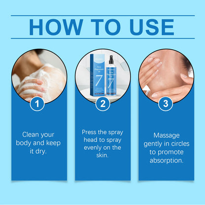 How to use magnesium oil spray in three steps: clean dry skin, spray evenly, massage in circles