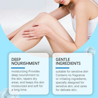 Woman applying magnesium oil spray to her legs, gentle formula for sensitive skin