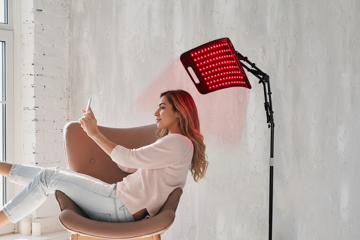 Arabic woman with LED therapy panel